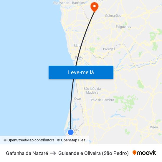Gafanha da Nazaré to Guisande e Oliveira (São Pedro) map