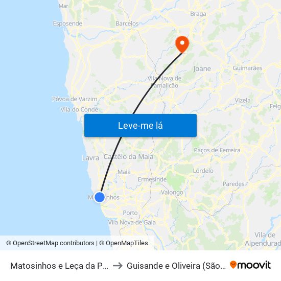Matosinhos e Leça da Palmeira to Guisande e Oliveira (São Pedro) map