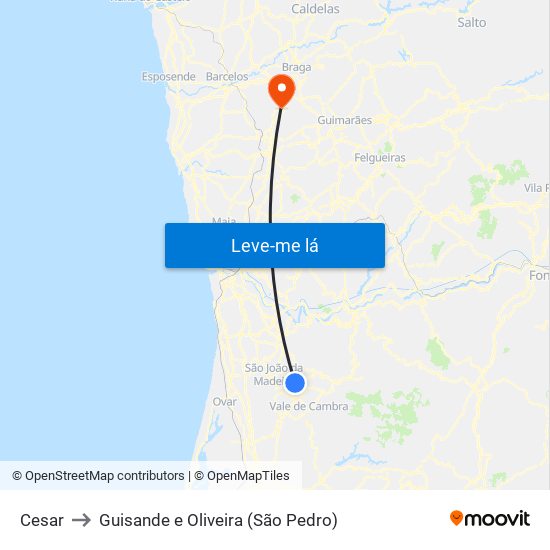 Cesar to Guisande e Oliveira (São Pedro) map