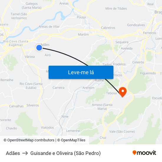 Adães to Guisande e Oliveira (São Pedro) map