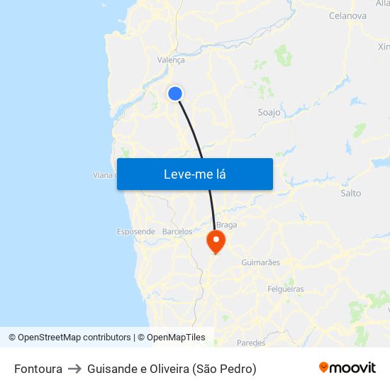 Fontoura to Guisande e Oliveira (São Pedro) map