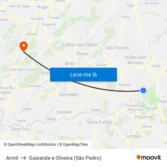 Armil to Guisande e Oliveira (São Pedro) map