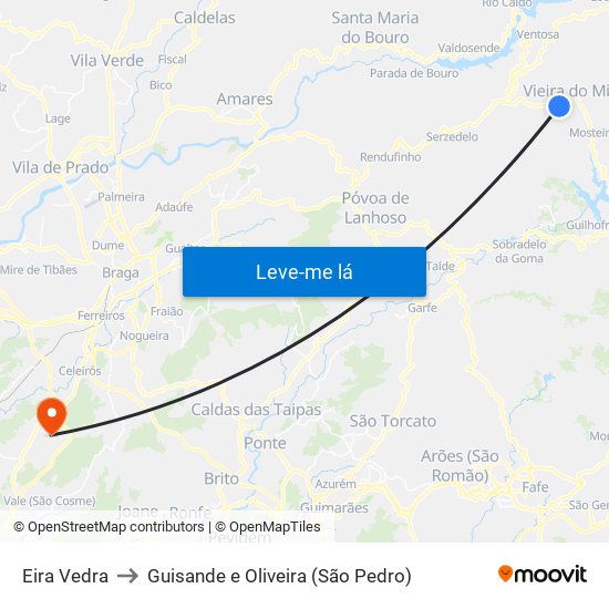 Eira Vedra to Guisande e Oliveira (São Pedro) map