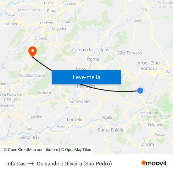 Infantas to Guisande e Oliveira (São Pedro) map