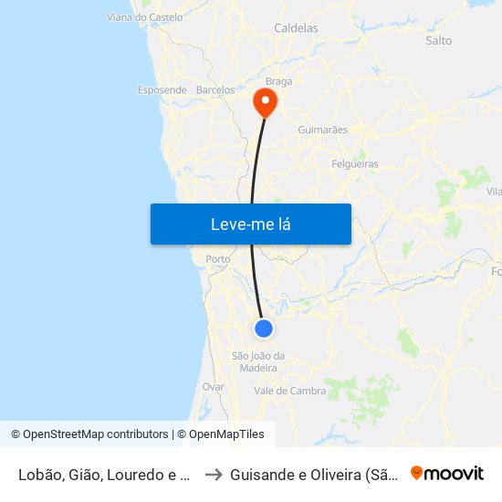 Lobão, Gião, Louredo e Guisande to Guisande e Oliveira (São Pedro) map