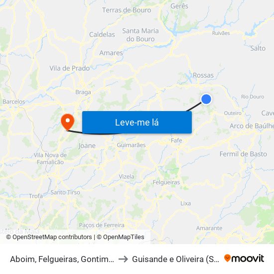 Aboim, Felgueiras, Gontim e Pedraído to Guisande e Oliveira (São Pedro) map