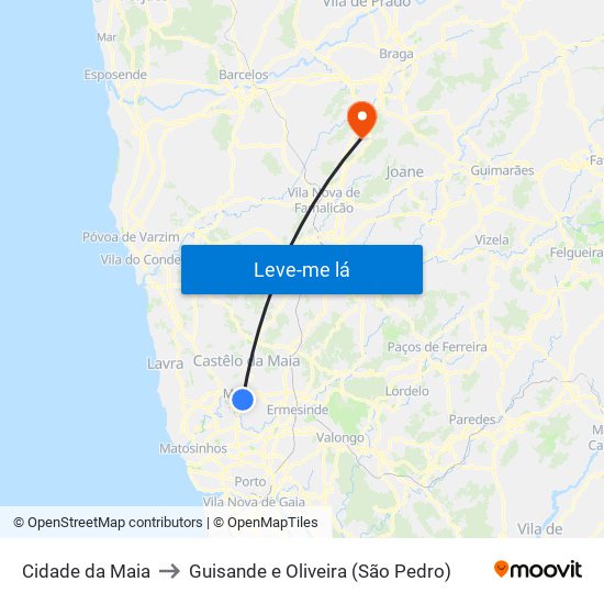 Cidade da Maia to Guisande e Oliveira (São Pedro) map