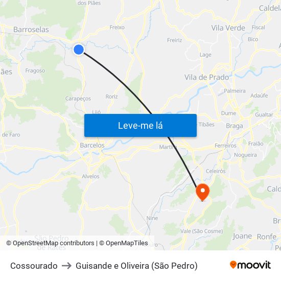 Cossourado to Guisande e Oliveira (São Pedro) map