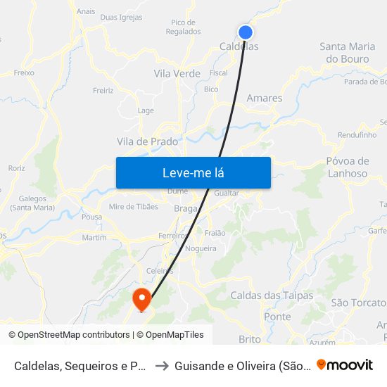 Caldelas, Sequeiros e Paranhos to Guisande e Oliveira (São Pedro) map
