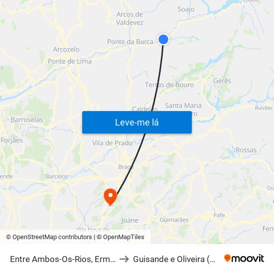 Entre Ambos-Os-Rios, Ermida e Germil to Guisande e Oliveira (São Pedro) map