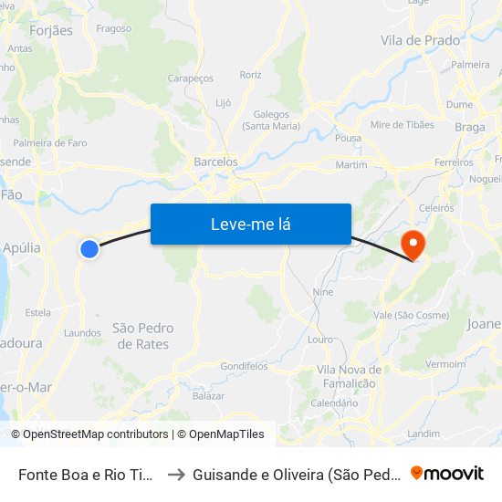 Fonte Boa e Rio Tinto to Guisande e Oliveira (São Pedro) map