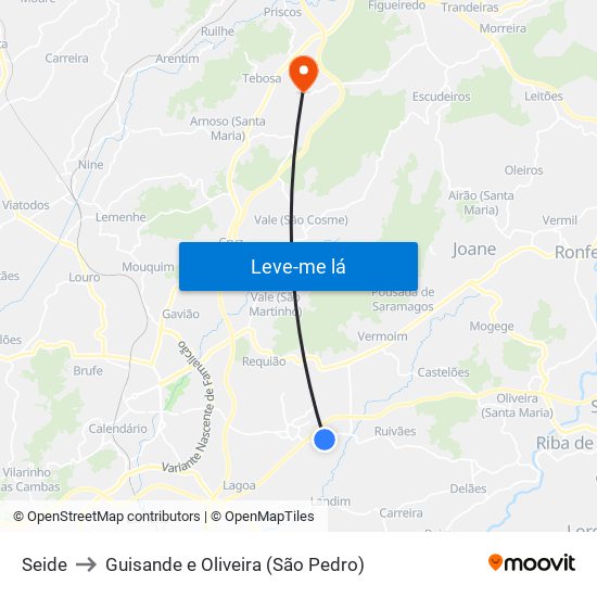 Seide to Guisande e Oliveira (São Pedro) map