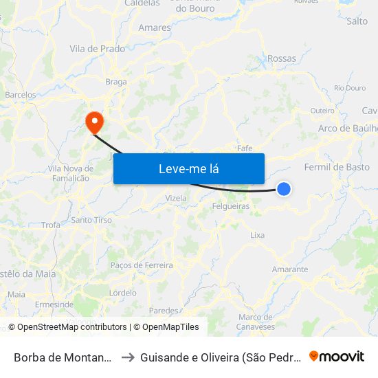 Borba de Montanha to Guisande e Oliveira (São Pedro) map