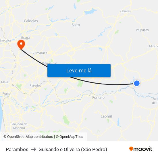 Parambos to Guisande e Oliveira (São Pedro) map