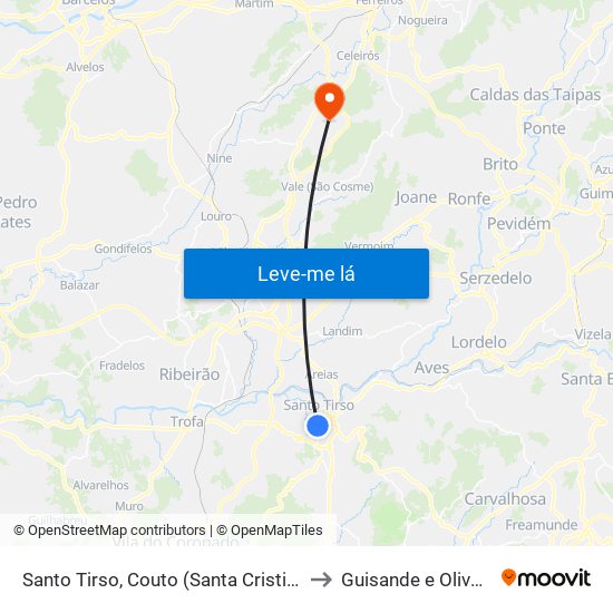 Santo Tirso, Couto (Santa Cristina e São Miguel) e Burgães to Guisande e Oliveira (São Pedro) map