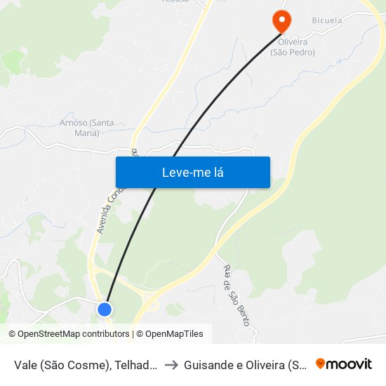 Vale (São Cosme), Telhado e Portela to Guisande e Oliveira (São Pedro) map