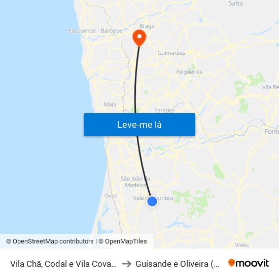 Vila Chã, Codal e Vila Cova de Perrinho to Guisande e Oliveira (São Pedro) map
