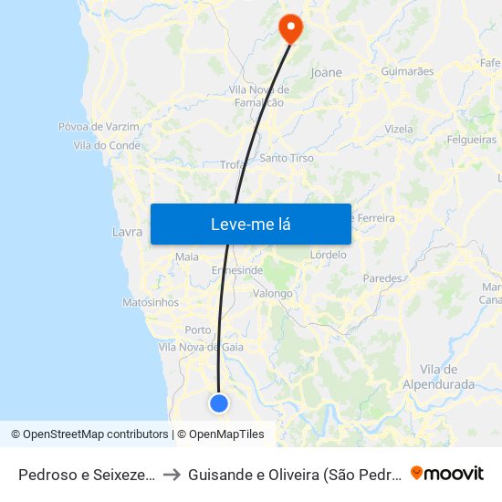 Pedroso e Seixezelo to Guisande e Oliveira (São Pedro) map