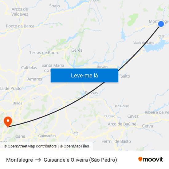 Montalegre to Guisande e Oliveira (São Pedro) map