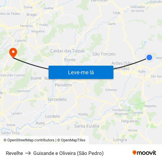 Revelhe to Guisande e Oliveira (São Pedro) map
