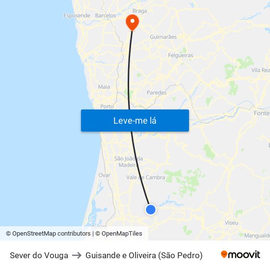 Sever do Vouga to Guisande e Oliveira (São Pedro) map