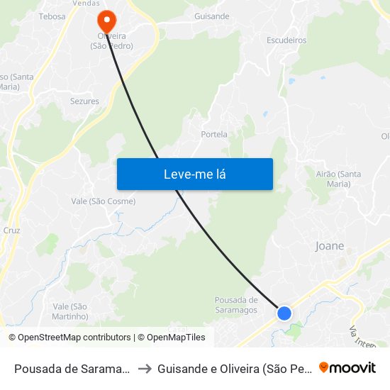 Pousada de Saramagos to Guisande e Oliveira (São Pedro) map