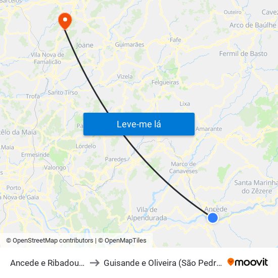 Ancede e Ribadouro to Guisande e Oliveira (São Pedro) map