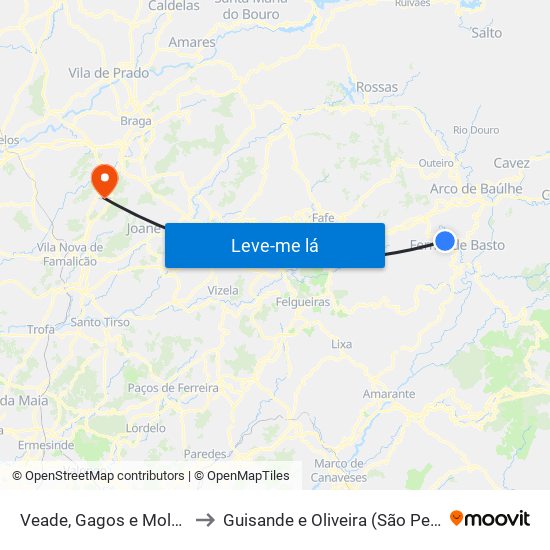 Veade, Gagos e Molares to Guisande e Oliveira (São Pedro) map