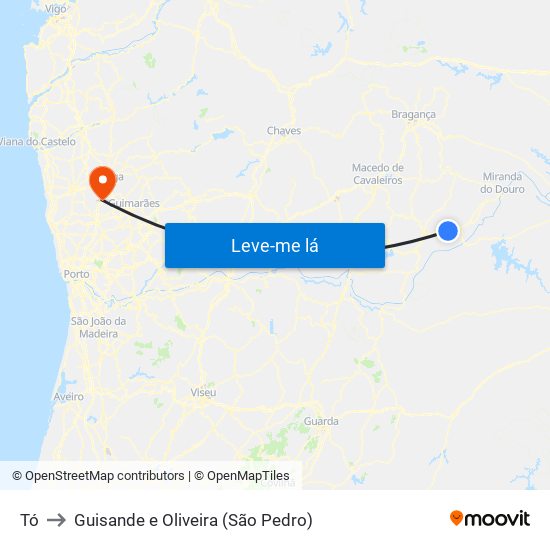 Tó to Guisande e Oliveira (São Pedro) map