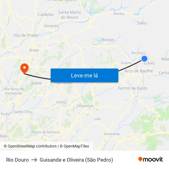 Rio Douro to Guisande e Oliveira (São Pedro) map