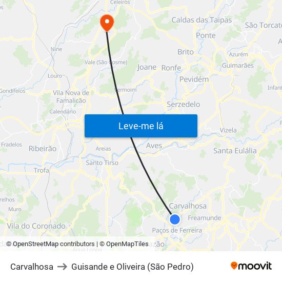 Carvalhosa to Guisande e Oliveira (São Pedro) map