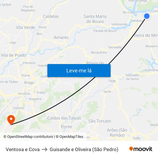 Ventosa e Cova to Guisande e Oliveira (São Pedro) map