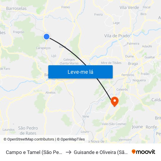 Campo e Tamel (São Pedro Fins) to Guisande e Oliveira (São Pedro) map