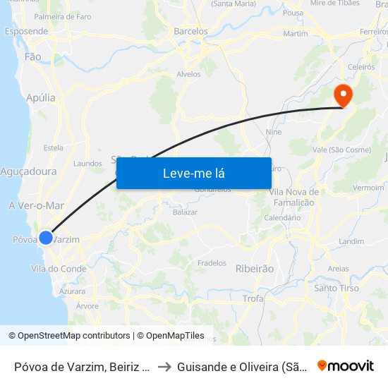 Póvoa de Varzim, Beiriz e Argivai to Guisande e Oliveira (São Pedro) map