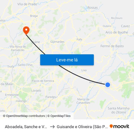 Aboadela, Sanche e Várzea to Guisande e Oliveira (São Pedro) map