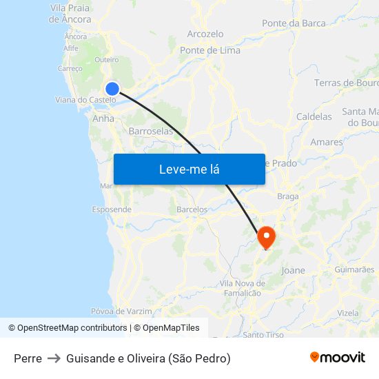 Perre to Guisande e Oliveira (São Pedro) map