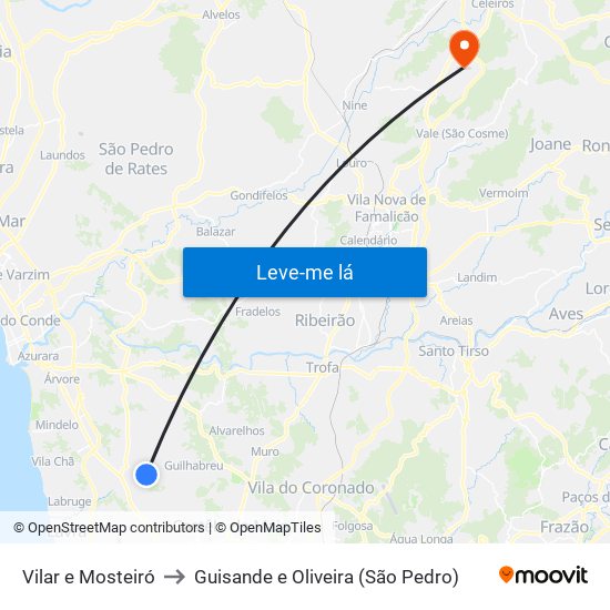 Vilar e Mosteiró to Guisande e Oliveira (São Pedro) map