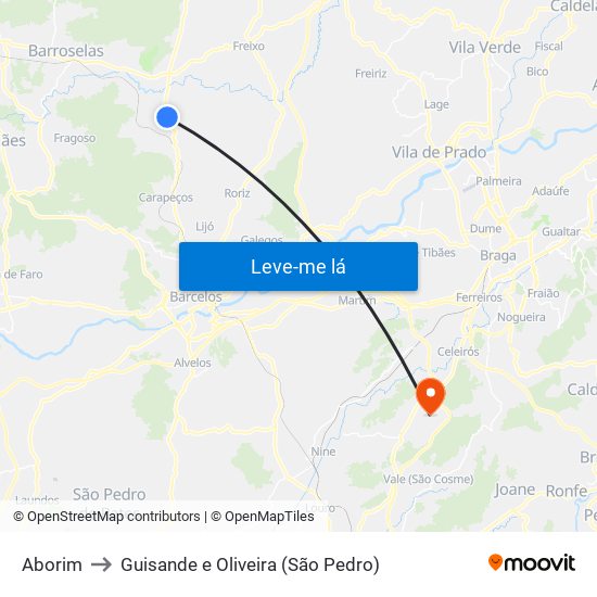 Aborim to Guisande e Oliveira (São Pedro) map