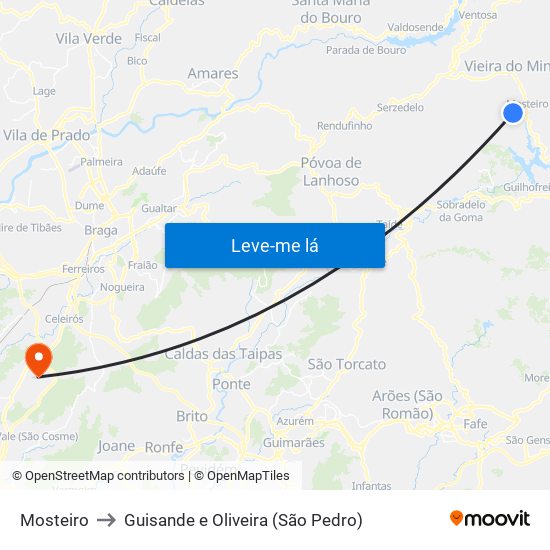 Mosteiro to Guisande e Oliveira (São Pedro) map