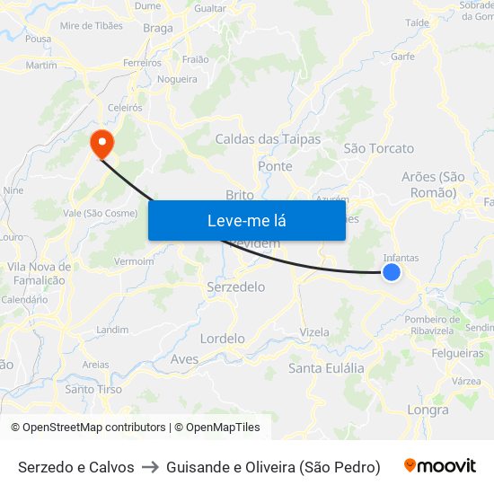 Serzedo e Calvos to Guisande e Oliveira (São Pedro) map