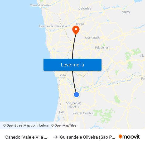 Canedo, Vale e Vila Maior to Guisande e Oliveira (São Pedro) map