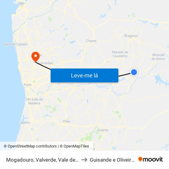 Mogadouro, Valverde, Vale de Porco e Vilar de Rei to Guisande e Oliveira (São Pedro) map