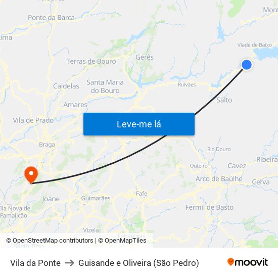 Vila da Ponte to Guisande e Oliveira (São Pedro) map