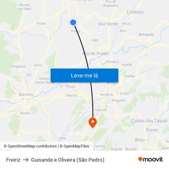 Freiriz to Guisande e Oliveira (São Pedro) map