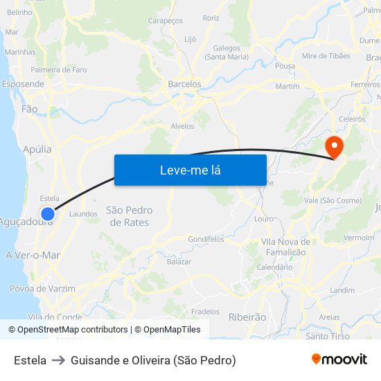 Estela to Guisande e Oliveira (São Pedro) map