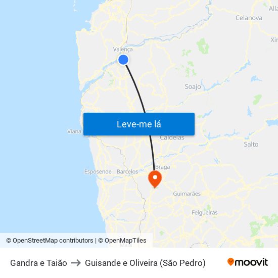 Gandra e Taião to Guisande e Oliveira (São Pedro) map