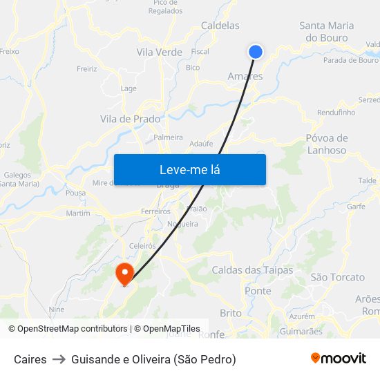 Caires to Guisande e Oliveira (São Pedro) map