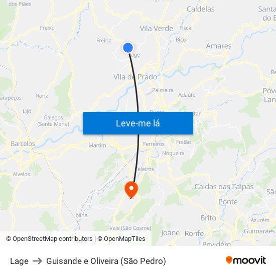 Lage to Guisande e Oliveira (São Pedro) map
