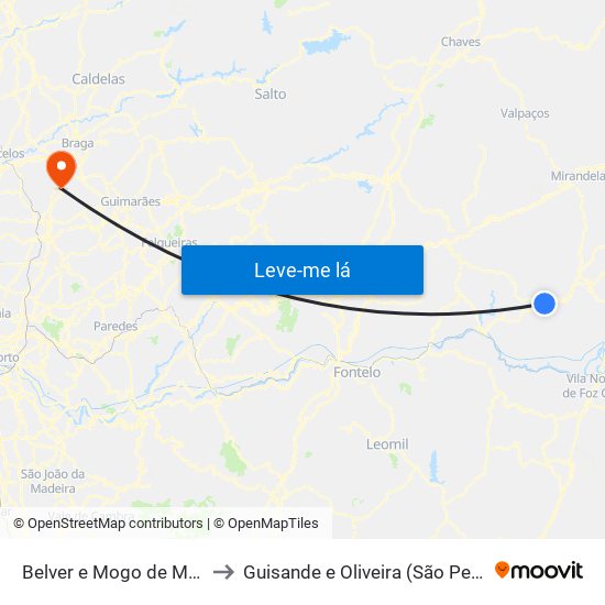 Belver e Mogo de Malta to Guisande e Oliveira (São Pedro) map