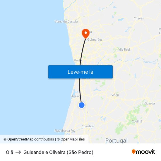 Oiã to Guisande e Oliveira (São Pedro) map